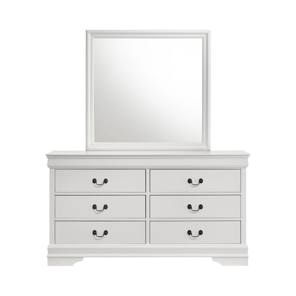 Nim Wide Dresser and Mirror with Molded Trim | 6 Drawers | White Wood BM339995