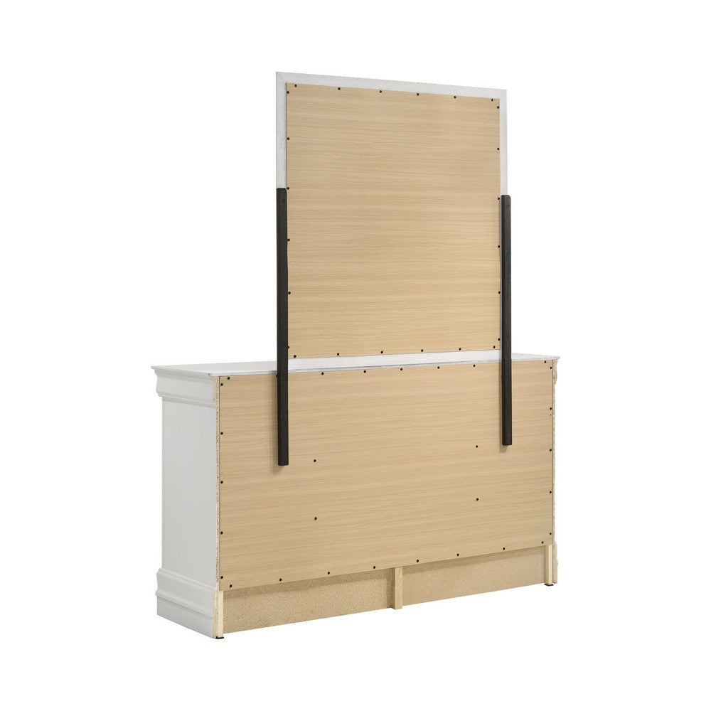 Nim Wide Dresser and Mirror with Molded Trim | 6 Drawers | White Wood BM339995