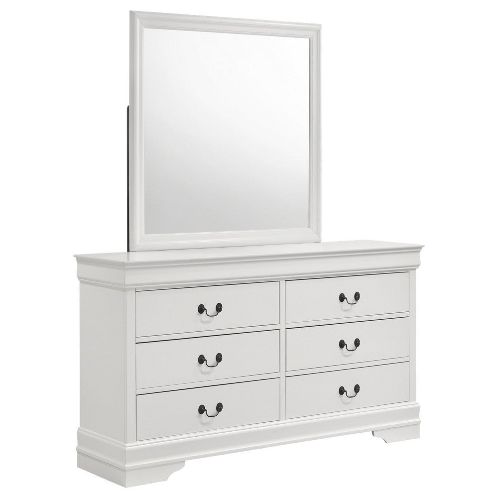 Nim Wide Dresser and Mirror with Molded Trim | 6 Drawers | White Wood