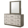 Fene Wide Dresser with Rectangle Mirror | 9 Drawers | Gray-Almond Wood BM339996