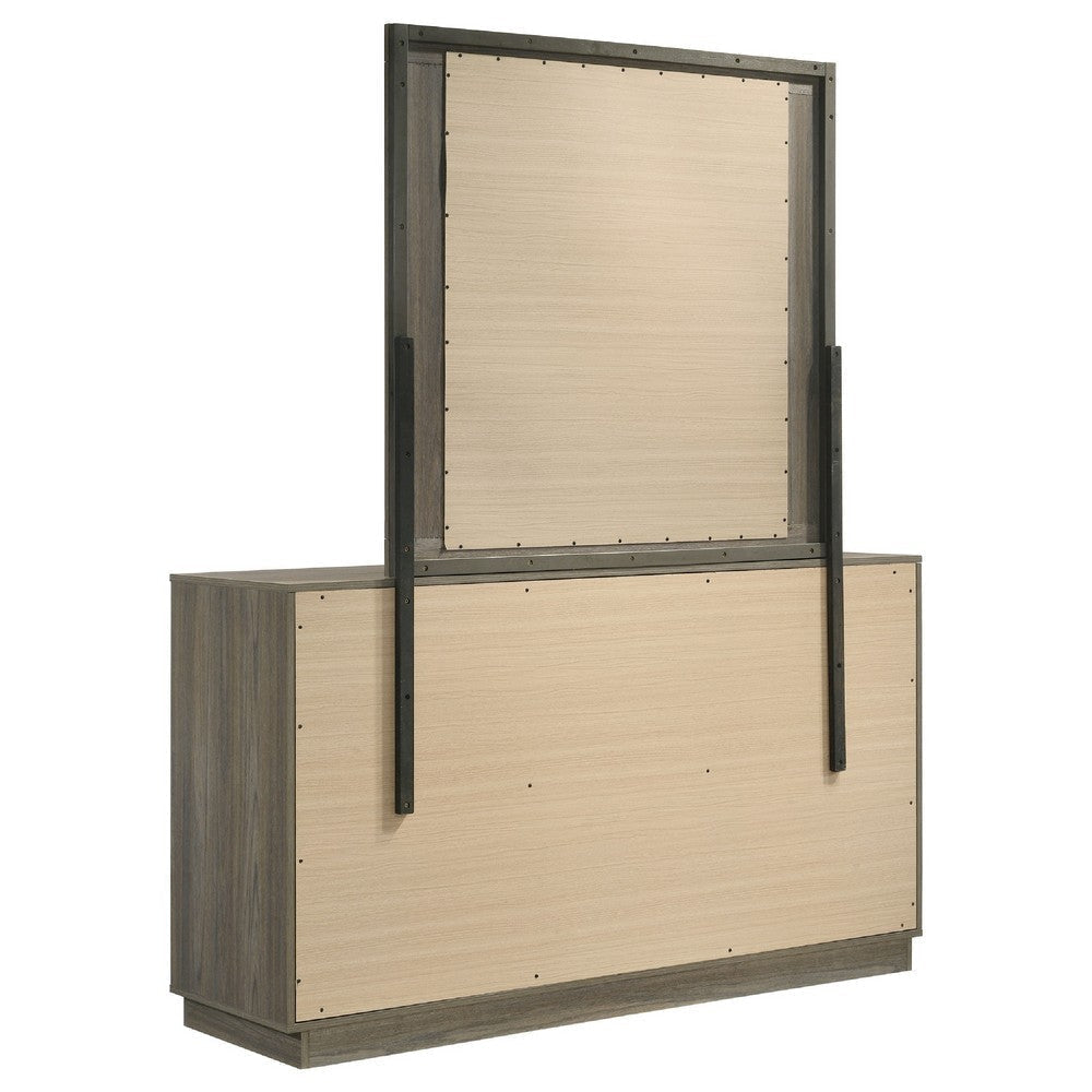 Fene Wide Dresser with Rectangle Mirror | 9 Drawers | Gray-Almond Wood BM339996