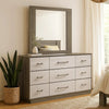 Fene Wide Dresser with Rectangle Mirror | 9 Drawers | Gray-Almond Wood