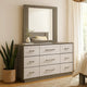Fene Wide Dresser with Rectangle Mirror | 9 Drawers | Gray-Almond Wood