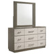 Fene Wide Dresser with Rectangle Mirror | 9 Drawers | Gray-Almond Wood