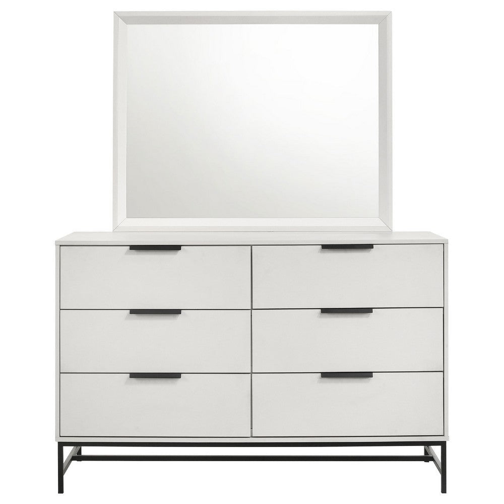 Noro 2 Piece Modern Wide Dresser and Mirror Set | 6 Drawers | White BM339997