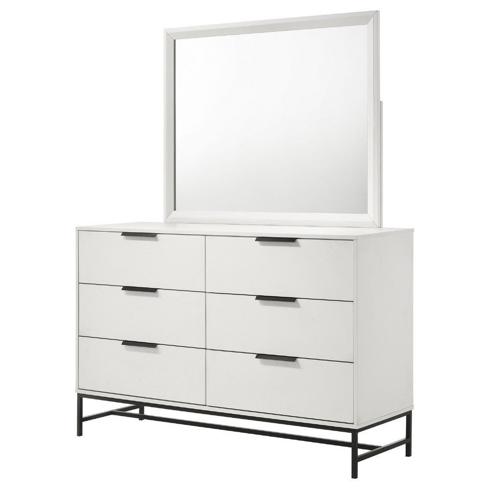 Noro 2 Piece Modern Wide Dresser and Mirror Set | 6 Drawers | White BM339997