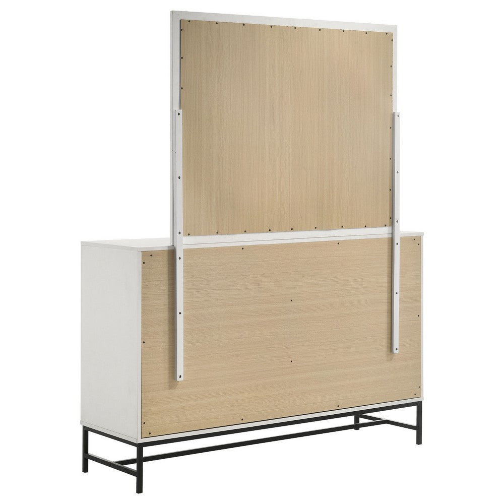 Noro 2 Piece Modern Wide Dresser and Mirror Set | 6 Drawers | White BM339997