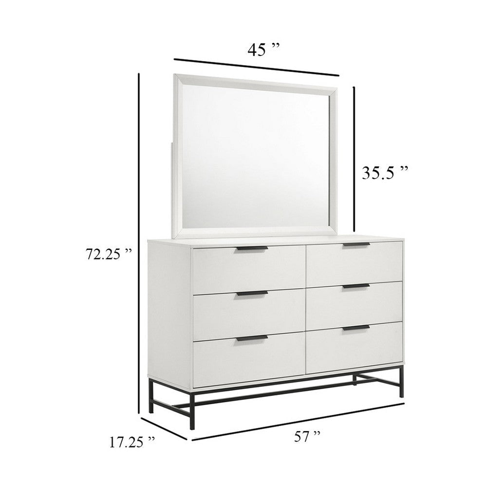 Noro 2 Piece Modern Wide Dresser and Mirror Set | 6 Drawers | White BM339997