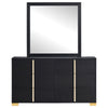 Dex Wide 6 Drawer Dresser and Mirror | Contemporary Gold Metal | Black