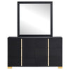 Dex Wide 6 Drawer Dresser and Mirror | Contemporary Gold Metal | Black BM339998