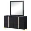 Dex Wide 6 Drawer Dresser and Mirror | Contemporary Gold Metal | Black