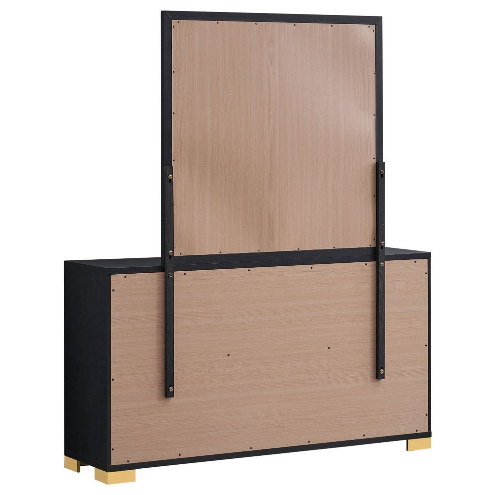 Dex Wide 6 Drawer Dresser and Mirror | Contemporary Gold Metal | Black