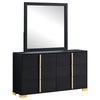 Dex Wide 6 Drawer Dresser and Mirror | Contemporary Gold Metal | Black