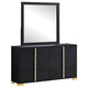Dex Wide 6 Drawer Dresser and Mirror | Contemporary Gold Metal | Black