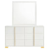 Dex Wide 6 Drawer Dresser with Mirror | Contemporary Gold | White BM339999