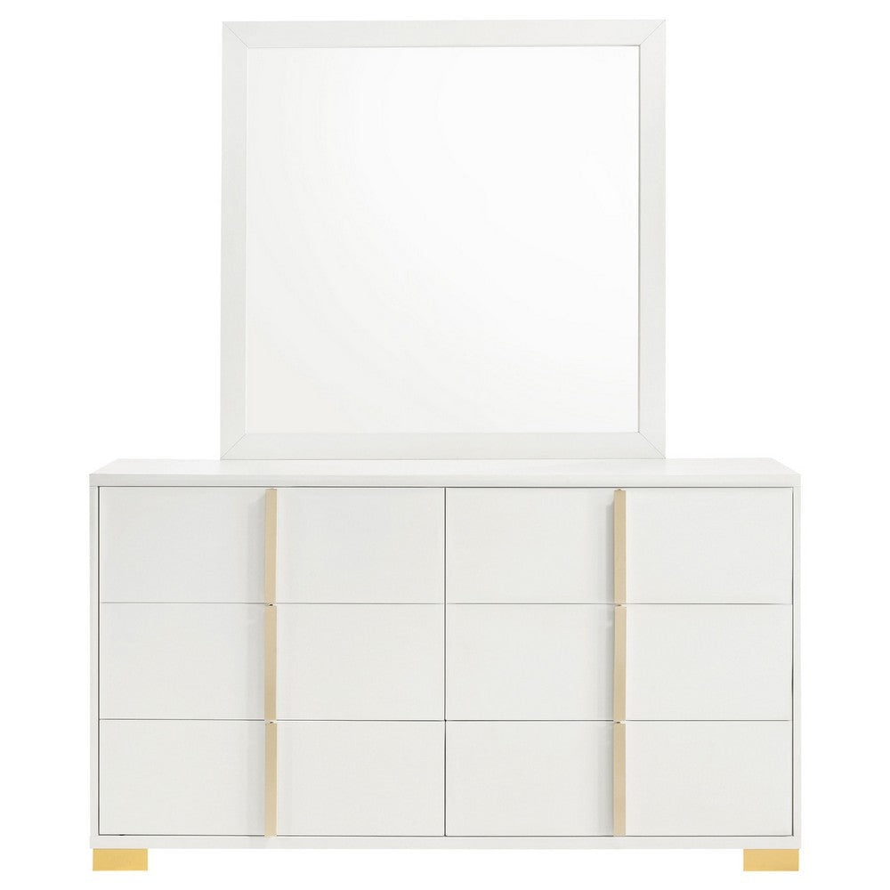 Dex Wide 6 Drawer Dresser with Mirror | Contemporary Gold | White BM339999