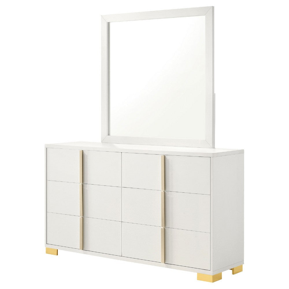 Dex Wide 6 Drawer Dresser with Mirror | Contemporary Gold | White BM339999