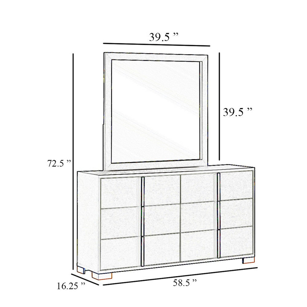 Dex Wide 6 Drawer Dresser with Mirror | Contemporary Gold | White BM339999