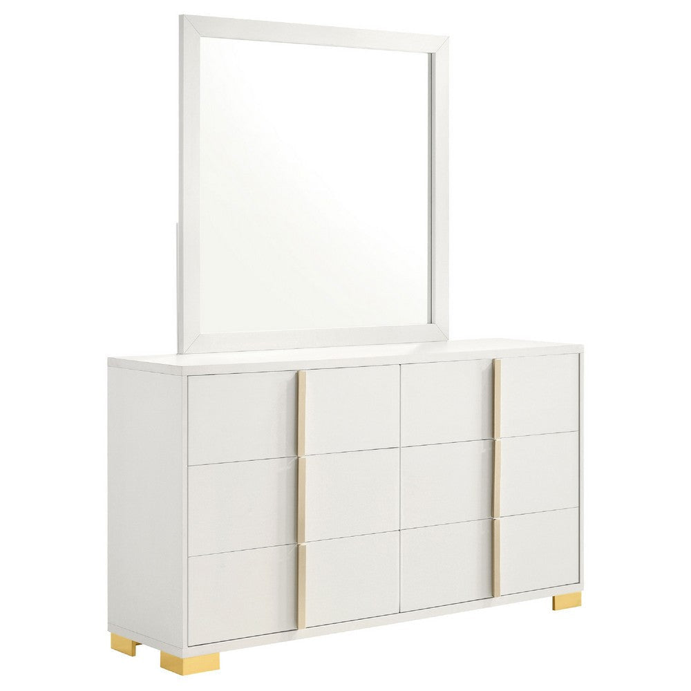 Dex Wide 6 Drawer Dresser with Mirror | Contemporary Gold | White