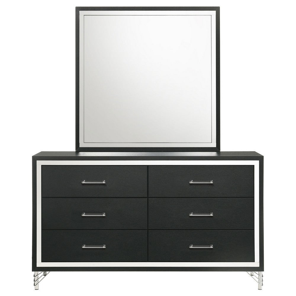 Jenny Wide Dresser with Mirror | Retro Modern Chrome Legs | Black BM340000