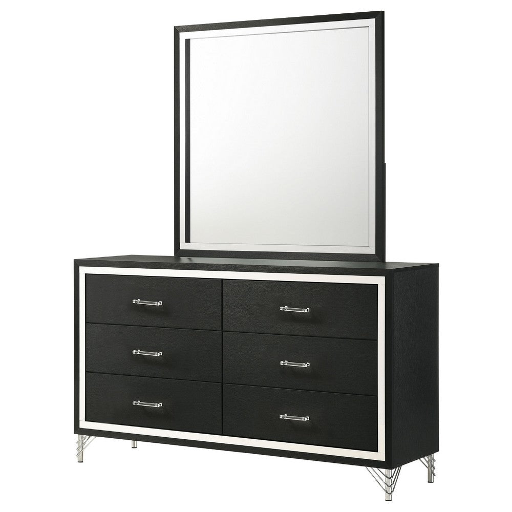 Jenny Wide Dresser with Mirror | Retro Modern Chrome Legs | Black BM340000