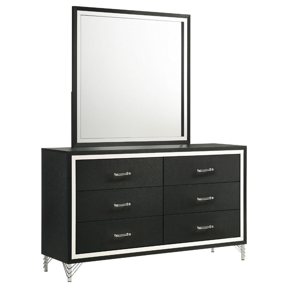 Jenny Wide Dresser with Mirror | Retro Modern Chrome Legs | Black