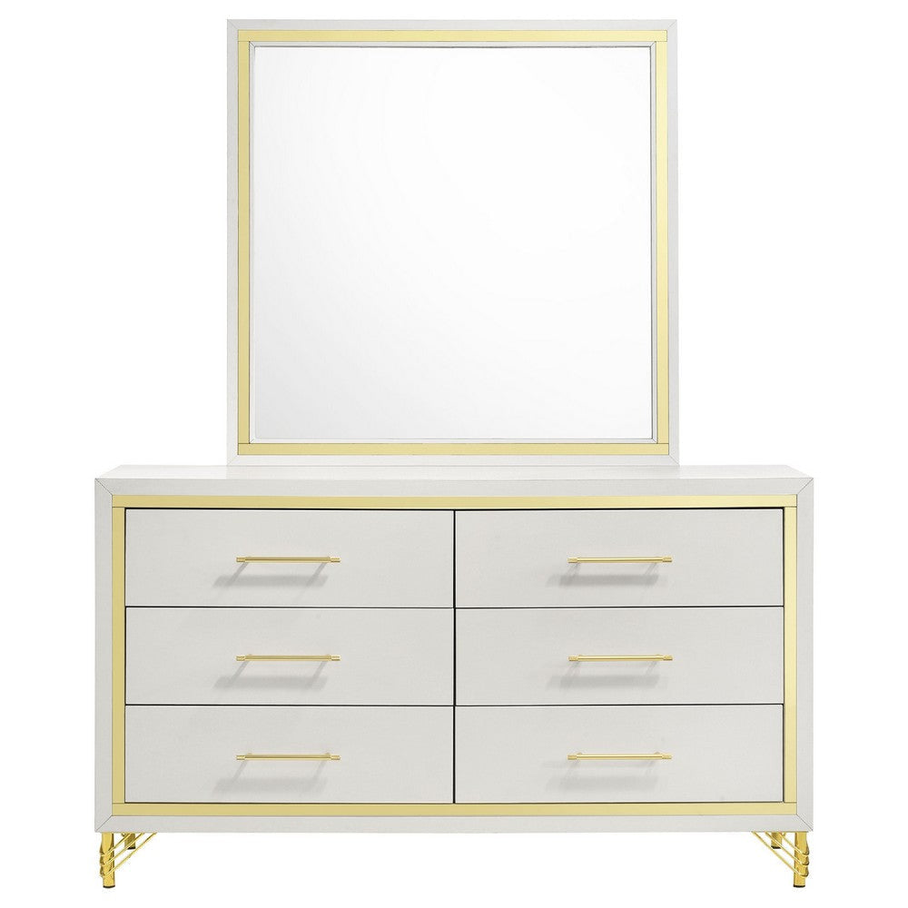 Jenny Wide Dresser with Mirror | Retro Modern Gold Legs | White BM340001