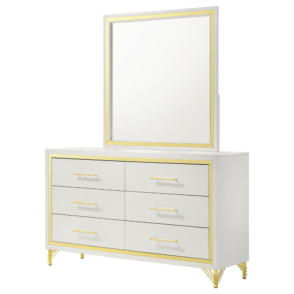 Jenny Wide Dresser with Mirror | Retro Modern Gold Legs | White BM340001