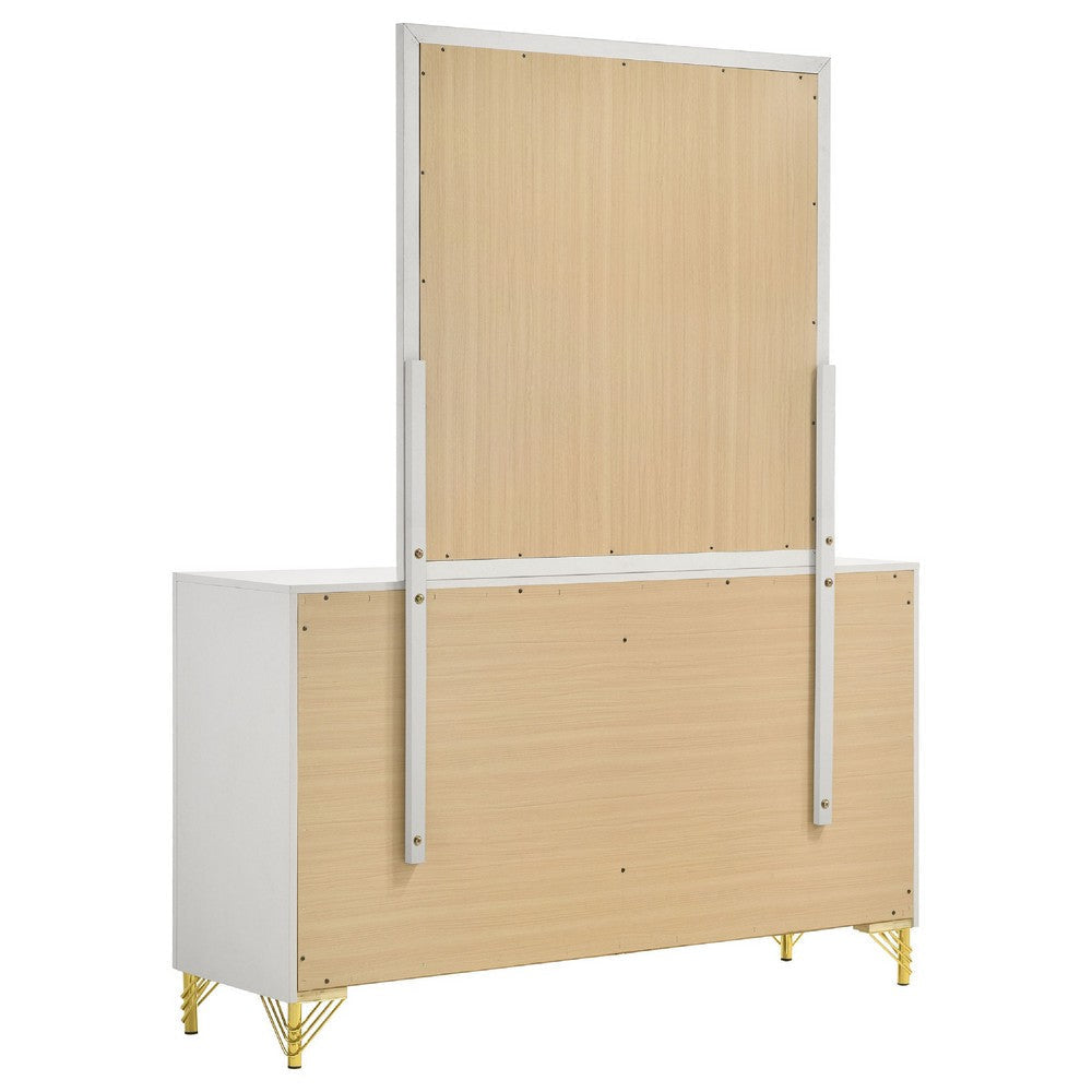 Jenny Wide Dresser with Mirror | Retro Modern Gold Legs | White BM340001