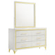 Jenny Wide Dresser with Mirror | Retro Modern Gold Legs | White