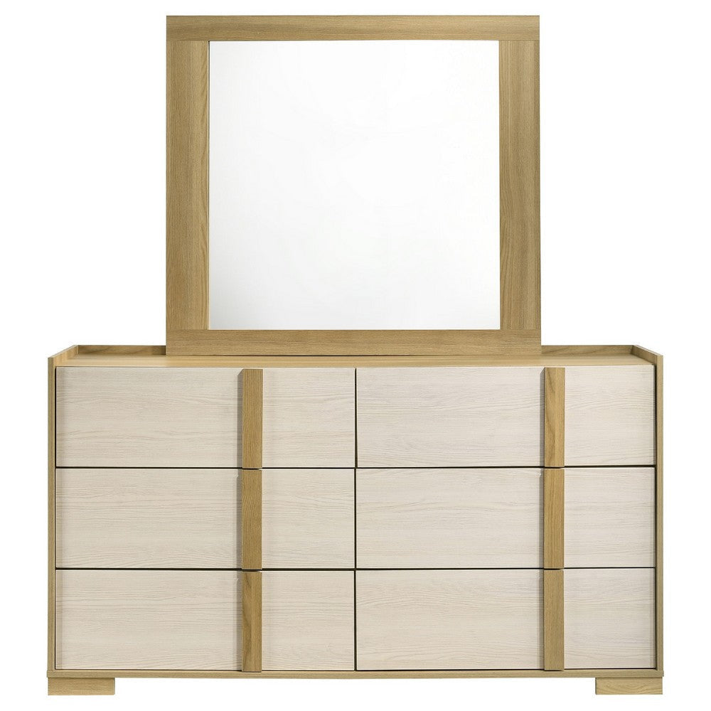 Hyle Wide Dresser with Mirror and 6 Drawers | Retro Brown and White BM340002