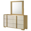 Hyle Wide Dresser with Mirror and 6 Drawers | Retro Brown and White BM340002