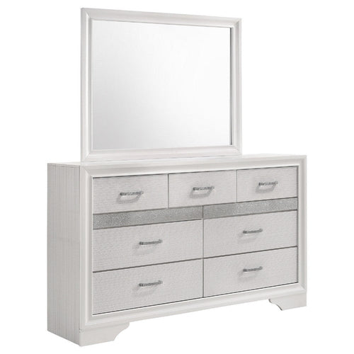 Vino Wide Dresser with Mirror | 7 Drawer Modern White | Chrome Accent