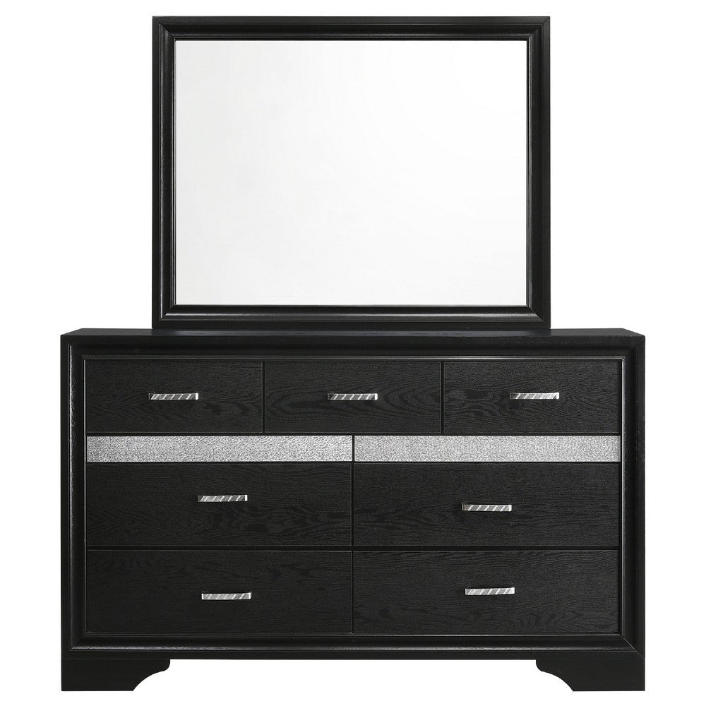 Vino Wide Dresser with Mirror | 7 Drawer Modern Black | Chrome Accent BM340004