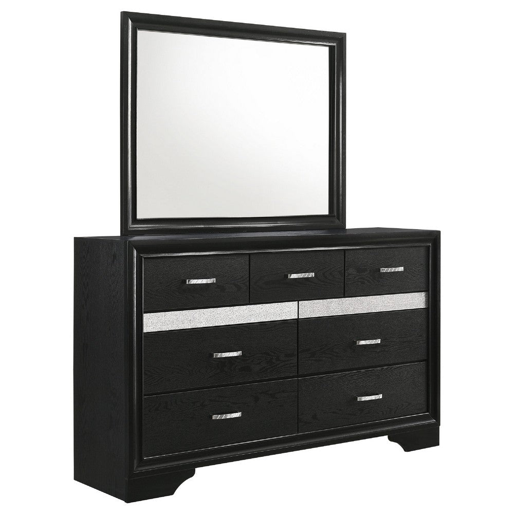 Vino Wide Dresser with Mirror | 7 Drawer Modern Black | Chrome Accent