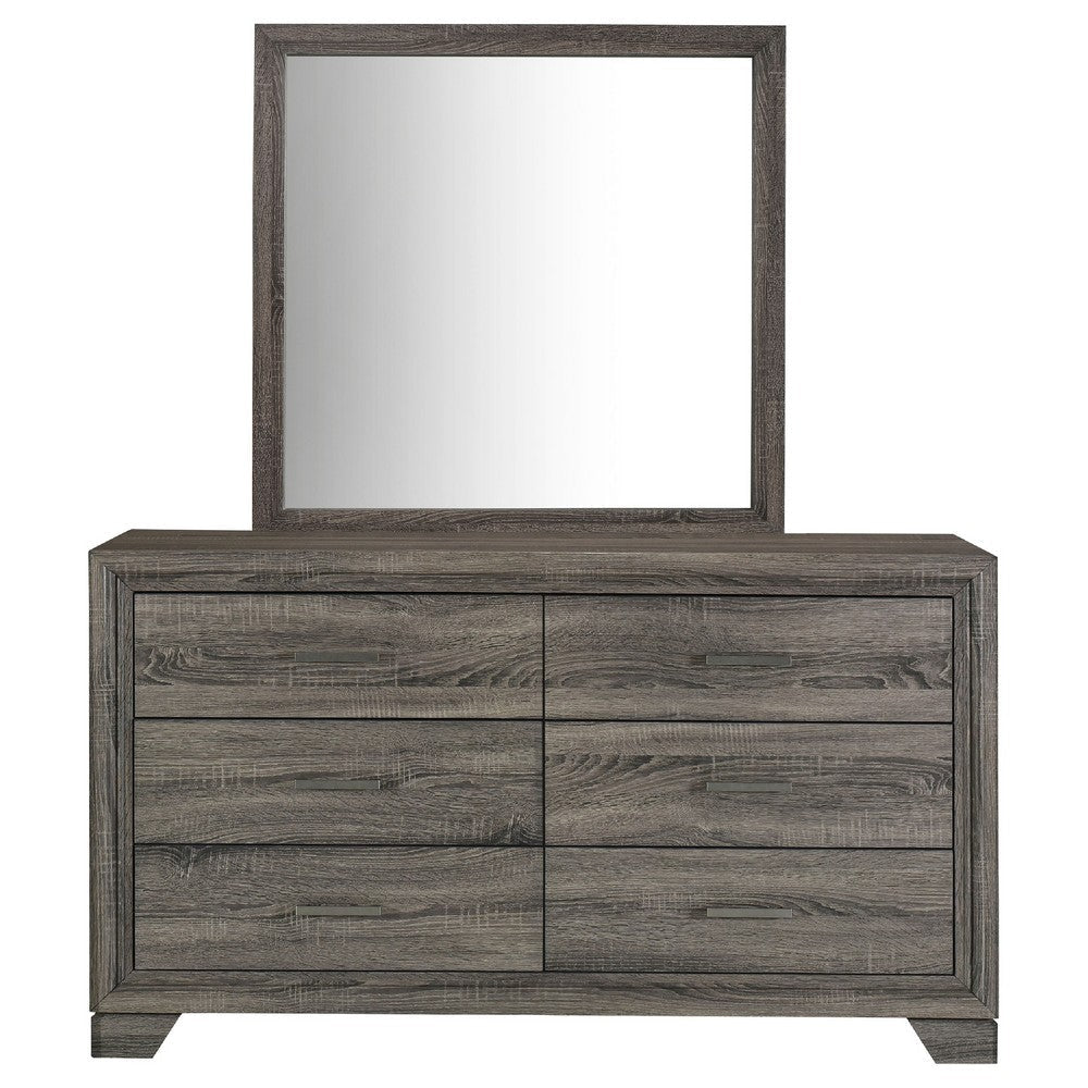 Reay Wide Dresser and Mirror with Mitered Trim | Brown Oak Wood BM340005