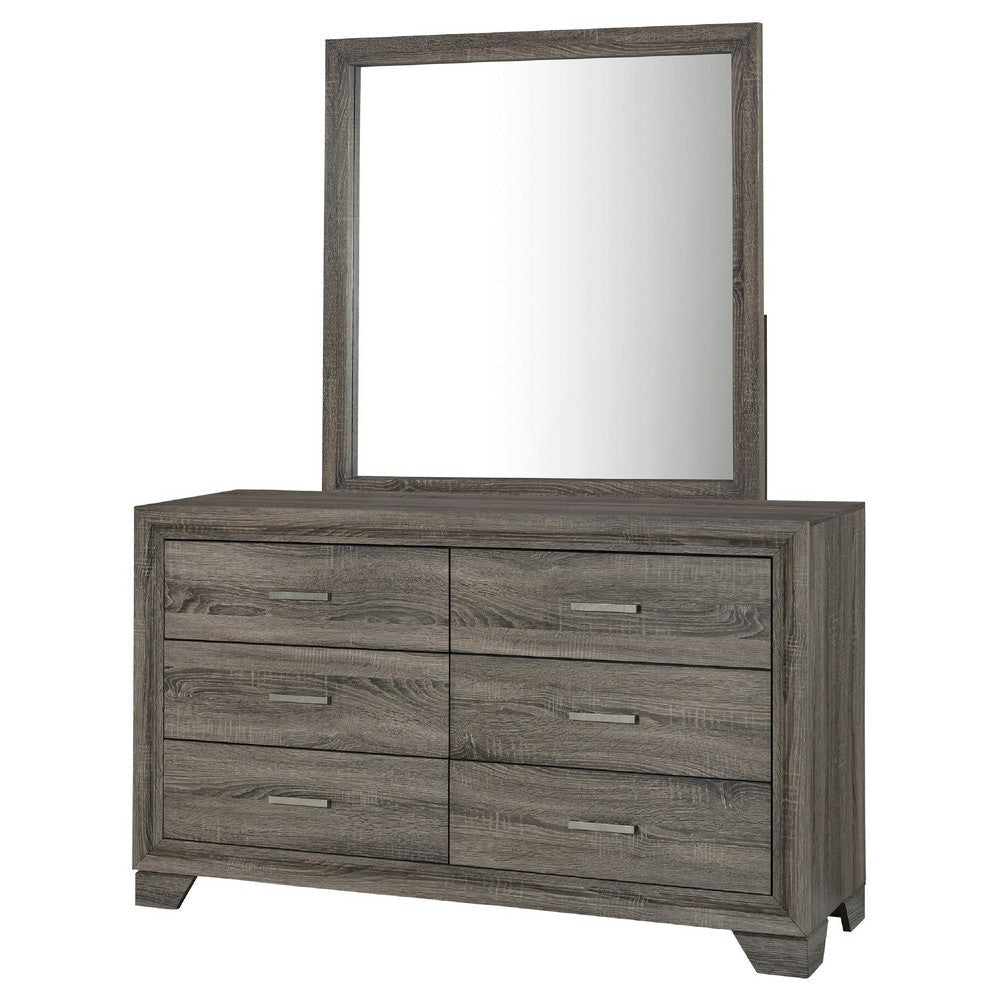 Reay Wide Dresser and Mirror with Mitered Trim | Brown Oak Wood BM340005