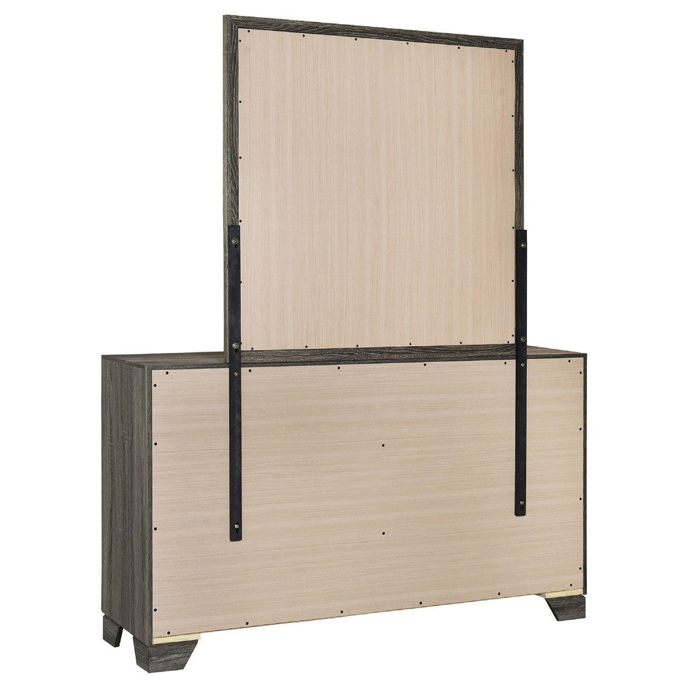 Reay Wide Dresser and Mirror with Mitered Trim | Brown Oak Wood BM340005