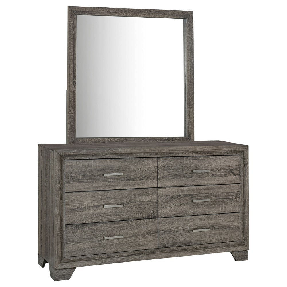 Reay Wide Dresser and Mirror with Mitered Trim | Brown Oak Wood