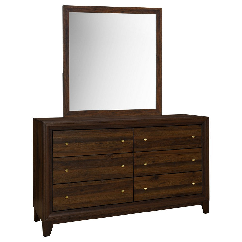 Yels Wide Dresser with Matching Mirror | 6 Drawers | Walnut Brown Wood