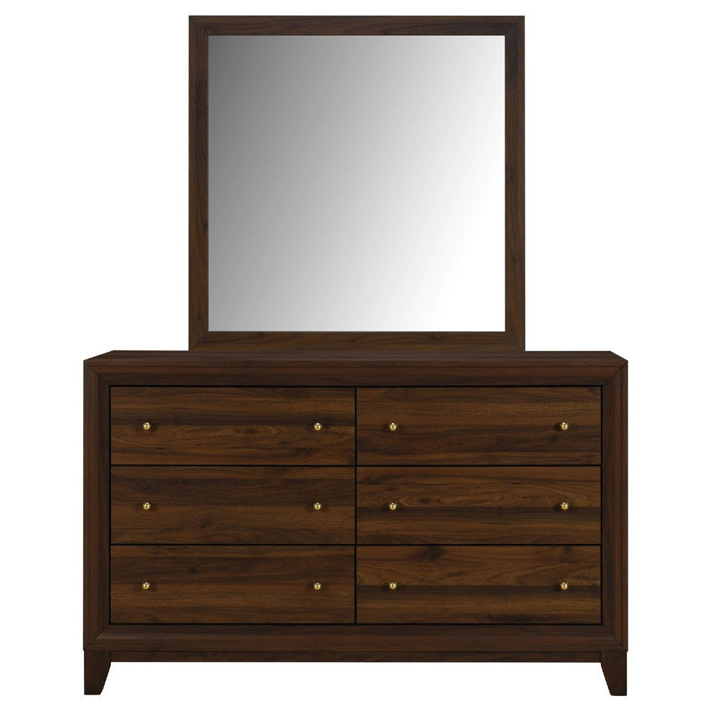 Yels Wide Dresser with Matching Mirror | 6 Drawers | Walnut Brown Wood BM340006