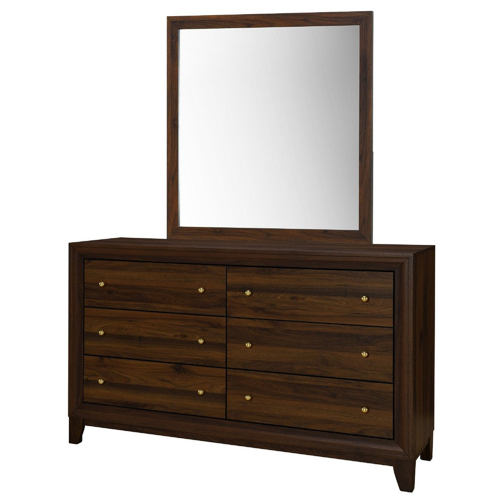 Yels Wide Dresser with Matching Mirror | 6 Drawers | Walnut Brown Wood BM340006