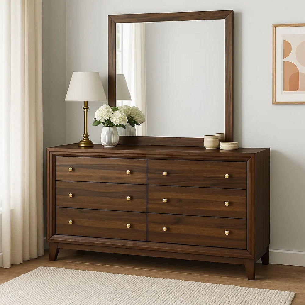 Buy Wide Dresser , Mirror 6 Drawers Walnut Brown Buy Wide Dresser , Mirror 6 Drawers Walnut Brown