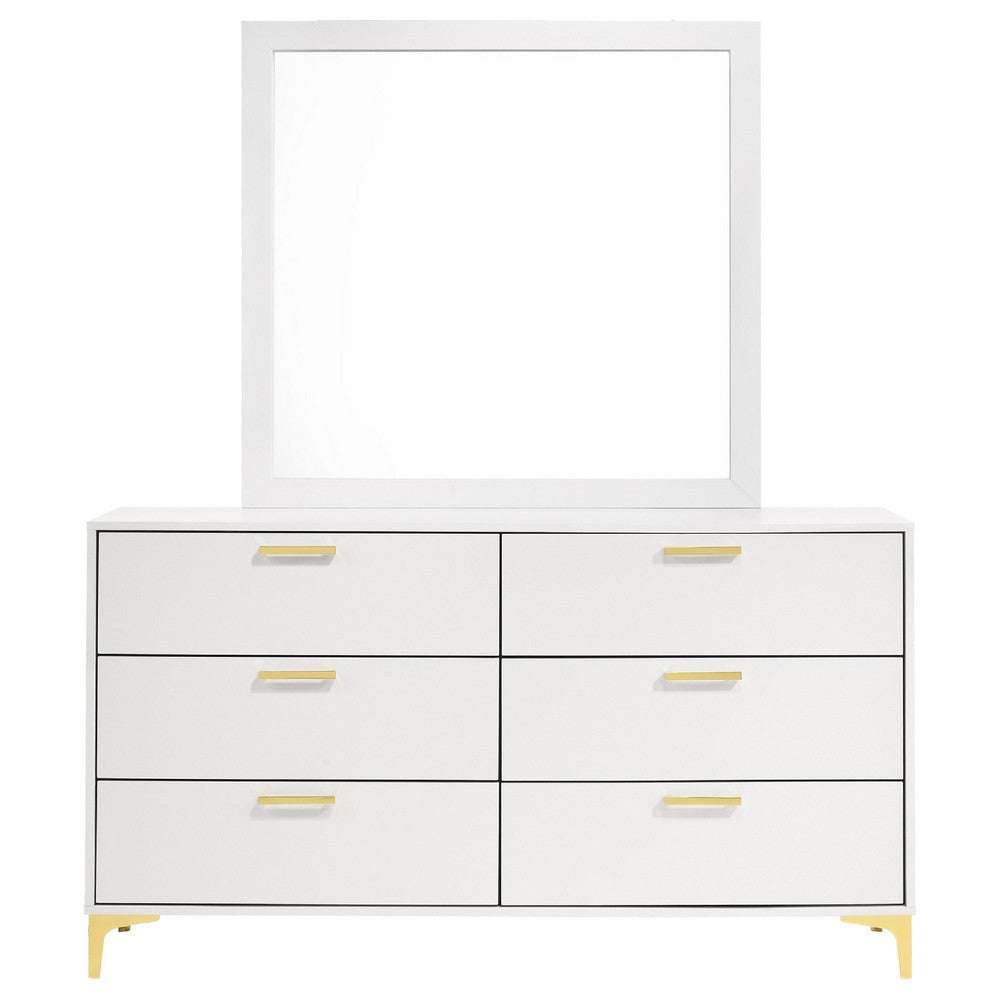 Dle Wide Dresser with Mirror | Gold Bracket Legs | Modern White Finish BM340007