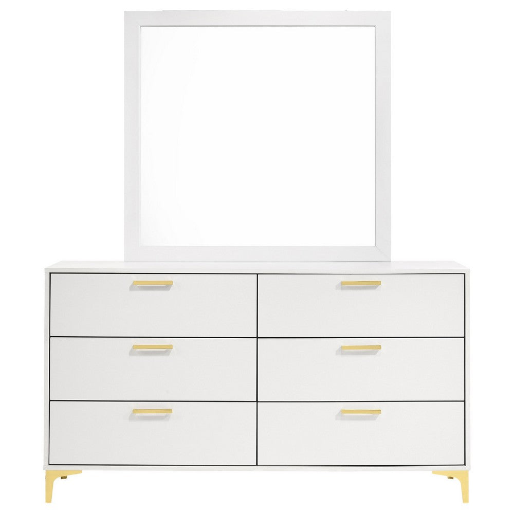 Dle Wide Dresser with Mirror | Gold Bracket Legs | Modern White Finish