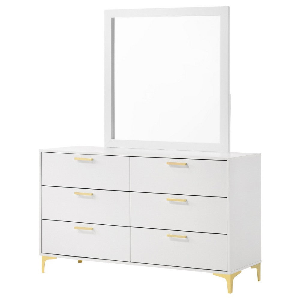 Dle Wide Dresser with Mirror | Gold Bracket Legs | Modern White Finish BM340007