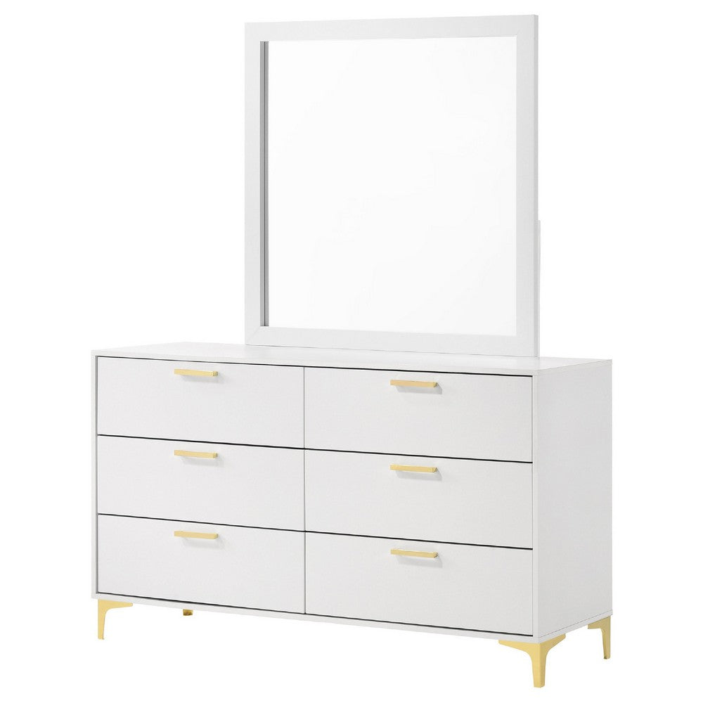 Dle Wide Dresser with Mirror | Gold Bracket Legs | Modern White Finish