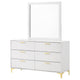 Dle Wide Dresser with Mirror | Gold Bracket Legs | Modern White Finish