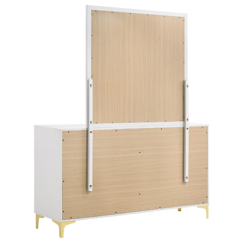Dle Wide Dresser with Mirror | Gold Bracket Legs | Modern White Finish BM340007