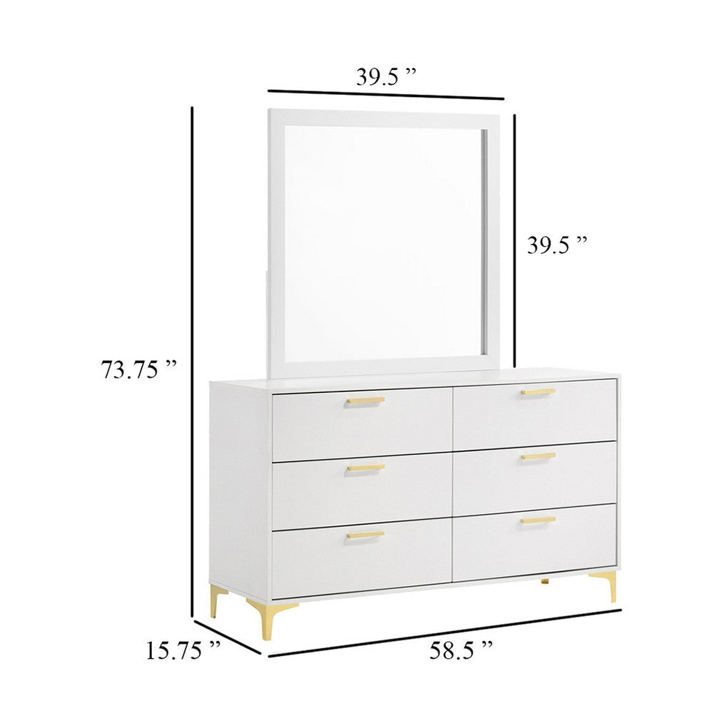 Dle Wide Dresser with Mirror | Gold Bracket Legs | Modern White Finish BM340007